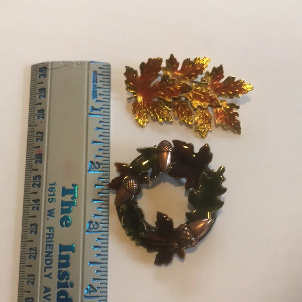 Lot  of Two Fall Leaves and Acorns Pins / Brooches
